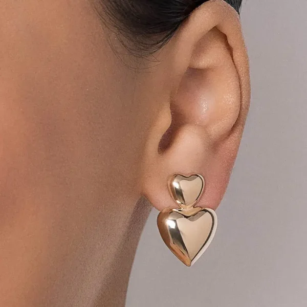 GOLD DOUBLE HEARTS EARRINGS 527416 - Image 2
