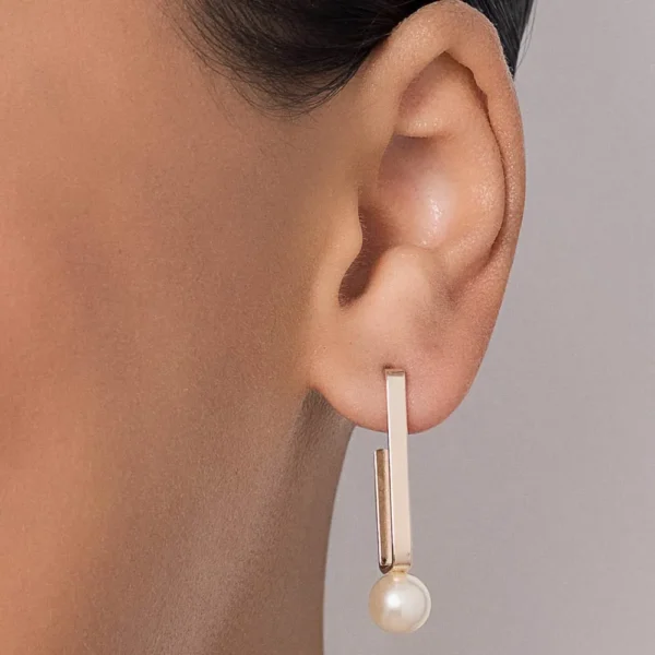 GOLD PEARL OF TIME SQUARE HOOP EARRINGS 527428 - Image 2